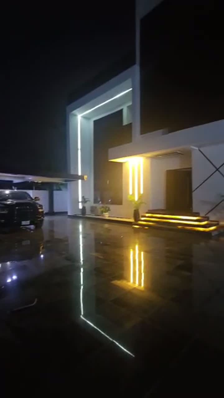 A finished project, lit up at night