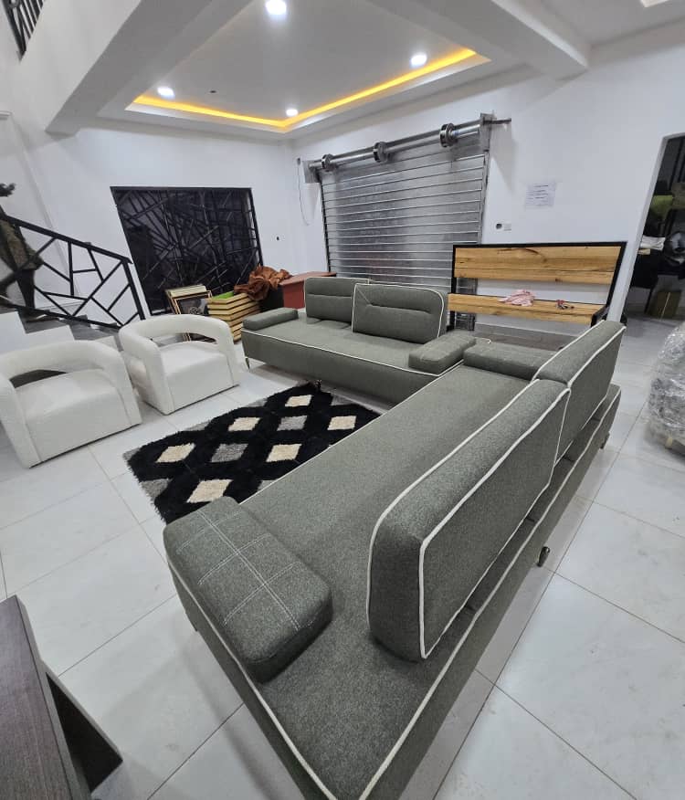 Custom grey sectional sofa and accent-chair collection