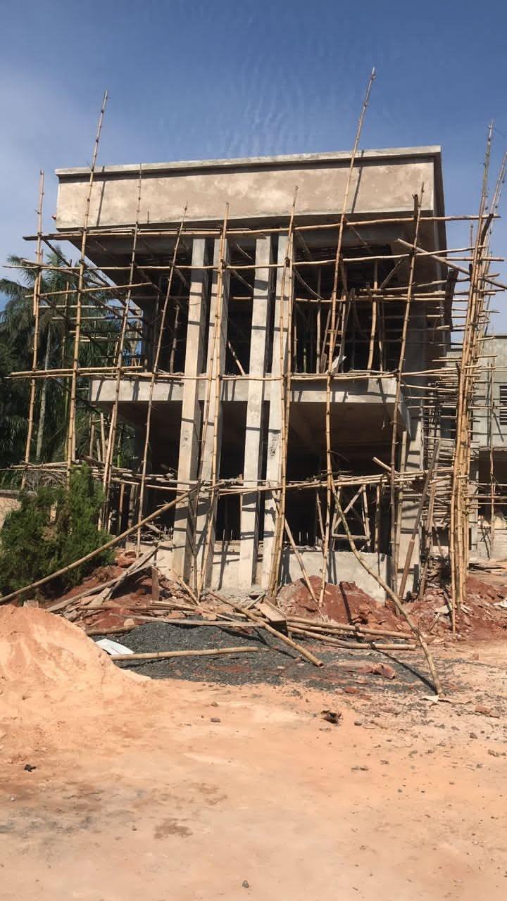 Scaffolded building elevation during construction